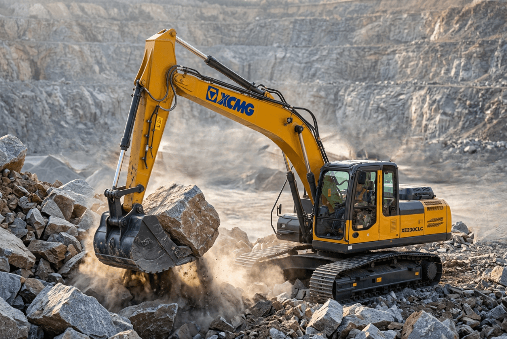 XCMG excavator working in a quarry